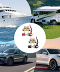 4 Way Car Battery Terminal Connectors Quick Release Clip for Top Post Batteries on cars, yachts, and RVs backdrop