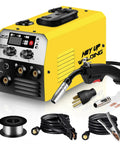Versatile 140 Amp Mig Welder 2 In 1 Stick And Flux Core Arc Welder With Flux Cored Wire Dual Voltage 110V 220V shown with accessories