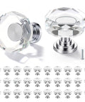30 Pack Sparkling Clear Glass Cabinet Knobs 1 1/4 Inch Silver Polygon Drawer Pulls showing faceted glass design and polished metal base.