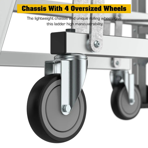 Heavy Duty Aluminum Rolling Platform Ladder With Rock Solid 360 Guardrail And Quick Move Wheels For No Sweat Job Site Transfers And Tough As Nails Safety Performance