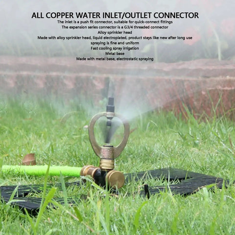 Real Deal Rooftop Sprinkler Offering 360 Degree Rotating Spray Pattern For Lawn And Garden Irrigation No Sweat Setup with metal base.