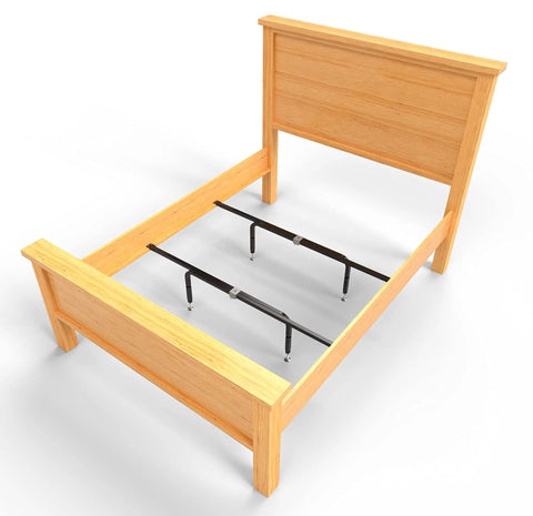 Heavy Duty Bed Slats Center Support System with adjustable legs for queen and king beds in a wooden frame.