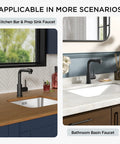 Top Shelf Compact Kitchen Faucet With Pull Down Sprayer And Rock Solid Stainless Steel Build Matte Black Finish Heavy Duty Design For Tiny Countertops in kitchen bar and bathroom sink settings.