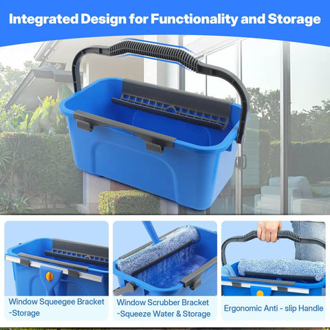 Pro Grade Window Cleaning Kit with 3 Gallon Bucket featuring ergonomic handle and squeegee holder