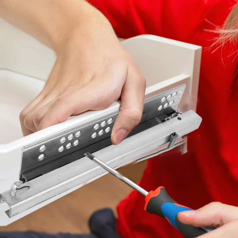 Installation of Hidden Two Part 10 Inch Slow Closing Drawer Slides With Detachable Silent Glides and Bottom Support