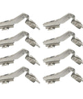 Badass 45 Degree Corner Cabinet Hinge Pack Of 8 With 35 Millimeter Mount Fits 16 To 20 Millimeter Panels showing nickel plated hinges.