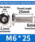 Complete 32 Piece M6 Hardware Kit For Home Repairs And DIY Projects includes nickel-plated hex socket 25mm machine screw.