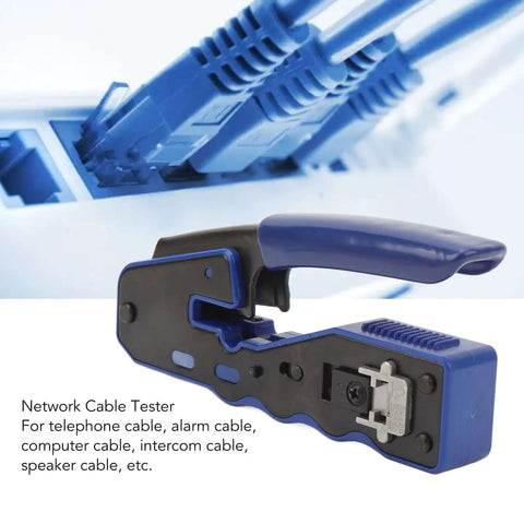 All In One Ethernet Crimping Tool With Pass Through Connectors For Cat5 Through Cat6A, Cutter, Stripper And Crimper device