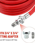 Heavy Duty 3/4 Inch X 100 Foot Red Rubber Pneumatic Air Hose For Jack Hammers With 300 PSI Pressure Featuring Secure Chicago Style Universal Thread Connection Zero Leak Proof For Demolition Jobs Where You Gotta Keep The Job Going All Day Hit Hard
