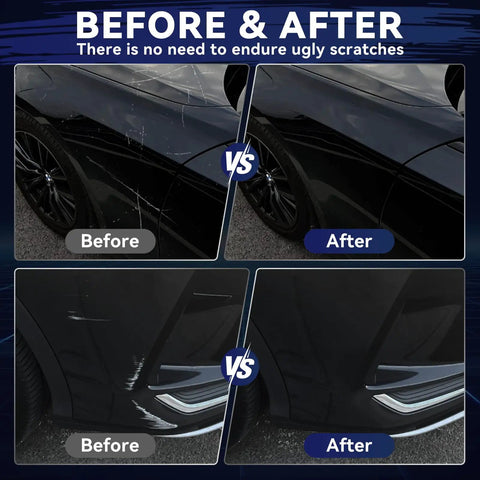 Before and after using Auto Paint Touch Up Pen For Scratches And Chips, Fresh Gloss Black Finish on car scratches