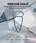 A Sweet 12 Piece Stainless Steel Miter Spring Clamp Kit With Pointed Tips For Tight Grip On Woodworking, DIY Crafts, Frame Molding, And Trim Glue Drying Projects To Keep Things Solid And Secure While You Chill. stainless steel clamp on glass miter joints