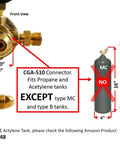 Oxygen Propane Welding Regulators with CGA-510 connector for safe gas control, not compatible with MC and type B acetylene tanks.