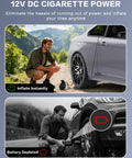 Man using Portable Tire Inflator Air Pump for Cars Trucks SUVs Motorcycles and Bicycles with 12V DC Power 9.84 Ft Cord