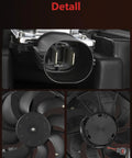 Detailed view of Engine Radiator Cooling Fan Assembly Direct Bolt On Replacement Compatible With Ford Focus Electric And Gas Engines.