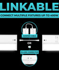 Under Cabinet Lighting Kit Hardwired And Linkable For Kitchen Use 18 Inch showing linkable connection options with jumper cable and in-line connector.