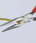 Long Nose Pliers With Cutter, 6-1/4 Inch, Pro Grade Workhorse For Tradesmen cutting wire, serrated jaws, red handles