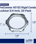 Tough As Nails 3/4 Inch Rigid Conduit Lock Nut 20 Pack Killer Grip Slick Threaded Electrical Connector Hardware with dimensions.