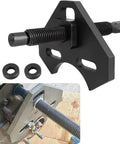 Front view of black hub bearing remover tool kit with threaded shaft and two spacers