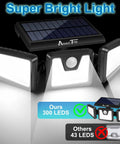 Solar Motion Sensor Flood Lights Outdoors Three Head Design With Wide Coverage And Motion Activated Technology, 300 LEDs