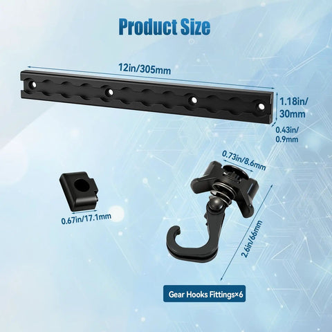 12 Inch L Track Tie Down System Kit, Heavy Duty Aluminum Cargo Track With 6 360 Degree Rotating Stud Fittings, dimensions labeled