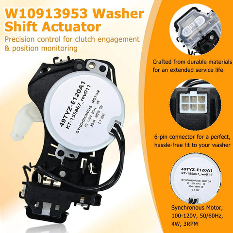 Washer Shift Actuator Kit With Pulley Clutch And Drive Belt For Maytag Kenmore Amana Whirlpool Crosley Washing Machines Replacement Part Set Easy Install Kit With Durable Components For Plug And Play Quick Fix And Smooth Quiet Washes Every Time. 6-pin connector