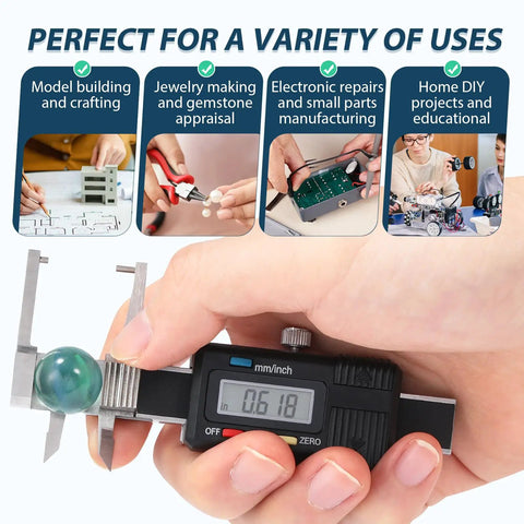 Compact 3-In-1 Mini Digital Caliper With Stainless Steel Body 0-25mm Range, LCD Readout, internal and external measurements
