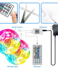 Two Rolls Of 65.6 Ft Color Changing LED Strip Lights, 130 Ft Total with IR remote, power adapter, and installation details