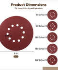 Top 50 Pack Professional Sanding Discs For Drywall Sander And Woodworking Tasks With 60 To 240 Grit Aluminum Oxide Paper, 9 in size