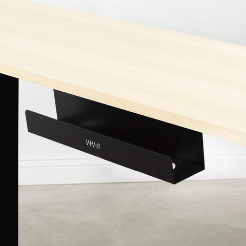 Under Desk Cable Management Tray 16.5 Inch Cord Organizer and Power Strip Holder for Office and Home mounted under light wood desk