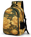 Dark Green Canvas Printed Unisex Backpack With Large Capacity For Everyday Carry Durable Polyester Build Breathable Design Peony Pattern