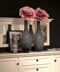 White dresser with set of 30 round black cabinet knobs 1.2 inch for kitchen cupboard doors and drawer pulls