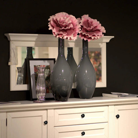 White dresser with set of 30 round black cabinet knobs 1.2 inch for kitchen cupboard doors and drawer pulls
