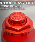 Close-up of the Heavy Duty Ten Ton Hydraulic Bottle Jack Featuring An Adjustable Saddle And Ultra Low Profile Base.