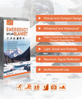 Six Pack Mylar Emergency Blankets 82 By 62 Inches For Cold Weather Survival shown with packaging in snow