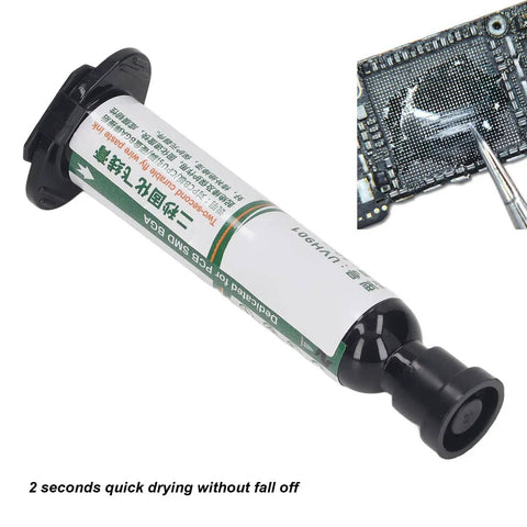 Milky White Solder Mask Ink For PCB BGA Repairs, Extreme High Temp Up To 550 Celsius, 10cc tube and application on board