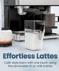 Straight Fire Coffee Station Combining An Elite Espresso Brewer With A Heavy Duty Drip Maker For Pouring Creamy Lattes Or Bold Cappuccinos Plus K Cup Pod And Fresh Ground Compatibility All Day, featuring a milk frother and coffee cups.