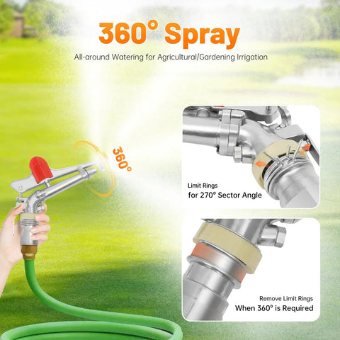 360 degree adjustable lawn spray gun demonstration of 1.5 Inch Farm Irrigation Sprinkler for large areas use
