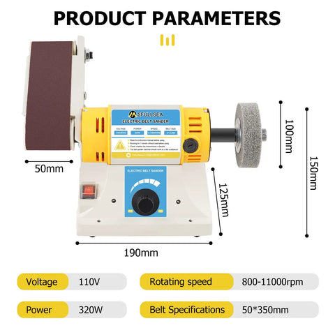 Product dimensions and specifications of Direct Plug 110V Belt Sander Bench 2 By 13.8 Inch Belt For Wood Metal Jewelry Leather Knife Making.