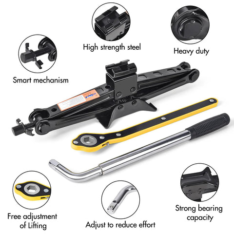 2 Ton Scissor Car Jack And Tire Change Kit With Lug Wrench For Cars, SUVs, And MPVs Emergency Roadside Kit with steel construction