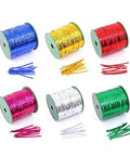 Spools of colorful metallic twist ties including silver for bread bags, candy party decor, 350 yard pack, with pink scissors not pictured.