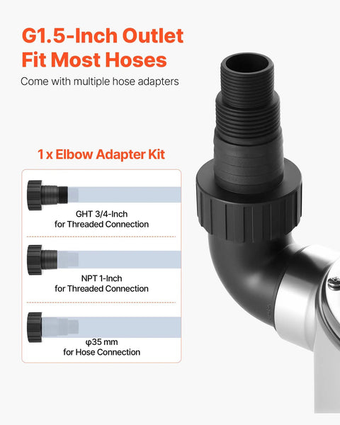 1 HP Submersible Sump Pump With 5500 GPH Flow Stainless Steel Build Automatic Float Switch hose adapters and elbow kit