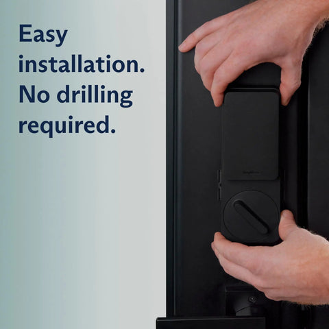 Person installing a keyless deadbolt, showcasing easy installation and no drilling. Skip The Daily Key Hassle And Secure Your Front Door Tonight With This Smart Keyless Deadbolt Adding Auto Lock Timers Instant Phone Alerts Solid Pin Entry And Streamlined App Management.