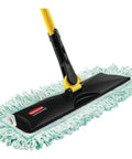 Heavy Duty 36 Inch Green Microfiber Dust Mop Pad With Extra Long Fringe For Pro Janitorial Jobs And Hard Floor Sweeping, close-up view.