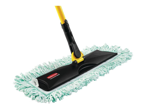 Heavy Duty 36 Inch Green Microfiber Dust Mop Pad With Extra Long Fringe For Pro Janitorial Jobs And Hard Floor Sweeping, close-up view.