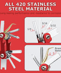 All In One Diving Tool For Scuba Gear, 8 In 1 Folding Stainless Steel Multi Tool showing hex wrenches and brass pick.
