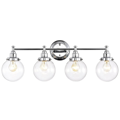 Four Light Chrome Bath Vanity Fixture With Globe Glass Uplight And Downlight 30 Inch Wide Hardwired Bulbs Not Included E26 Base