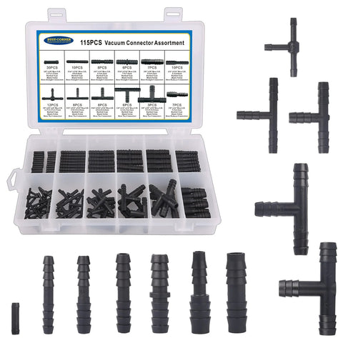 Front view of 115-piece nylon vacuum connector assortment kit with storage case