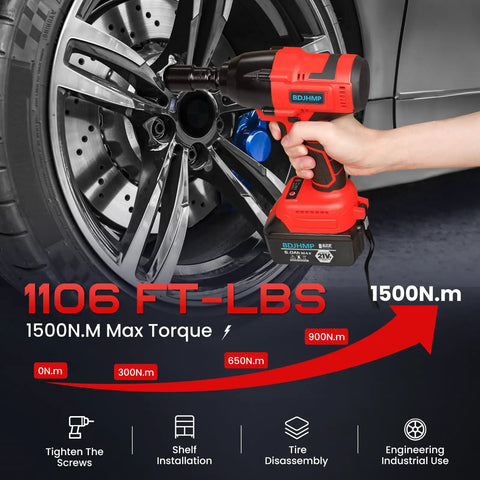 18V Brushless Cordless Impact Wrench Serving Up 1106 FT Lbs Of Killer Torque 1/2 Inch Drive 3200 Max RPM Powerful Drill And Screwdriver Combo For Any Garage Grind in action tightening a wheel.