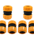 Set of six connectors from Garden Hose Repair Kit With 5/8 And 3/4 Inch Fittings, Quick Connect Hose Connectors For Leaks And Extender.