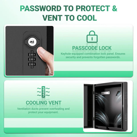 Close-up of lock and vent details on Outdoor EV Charger Box With Cable Organizer, Waterproof Dustproof Enclosure